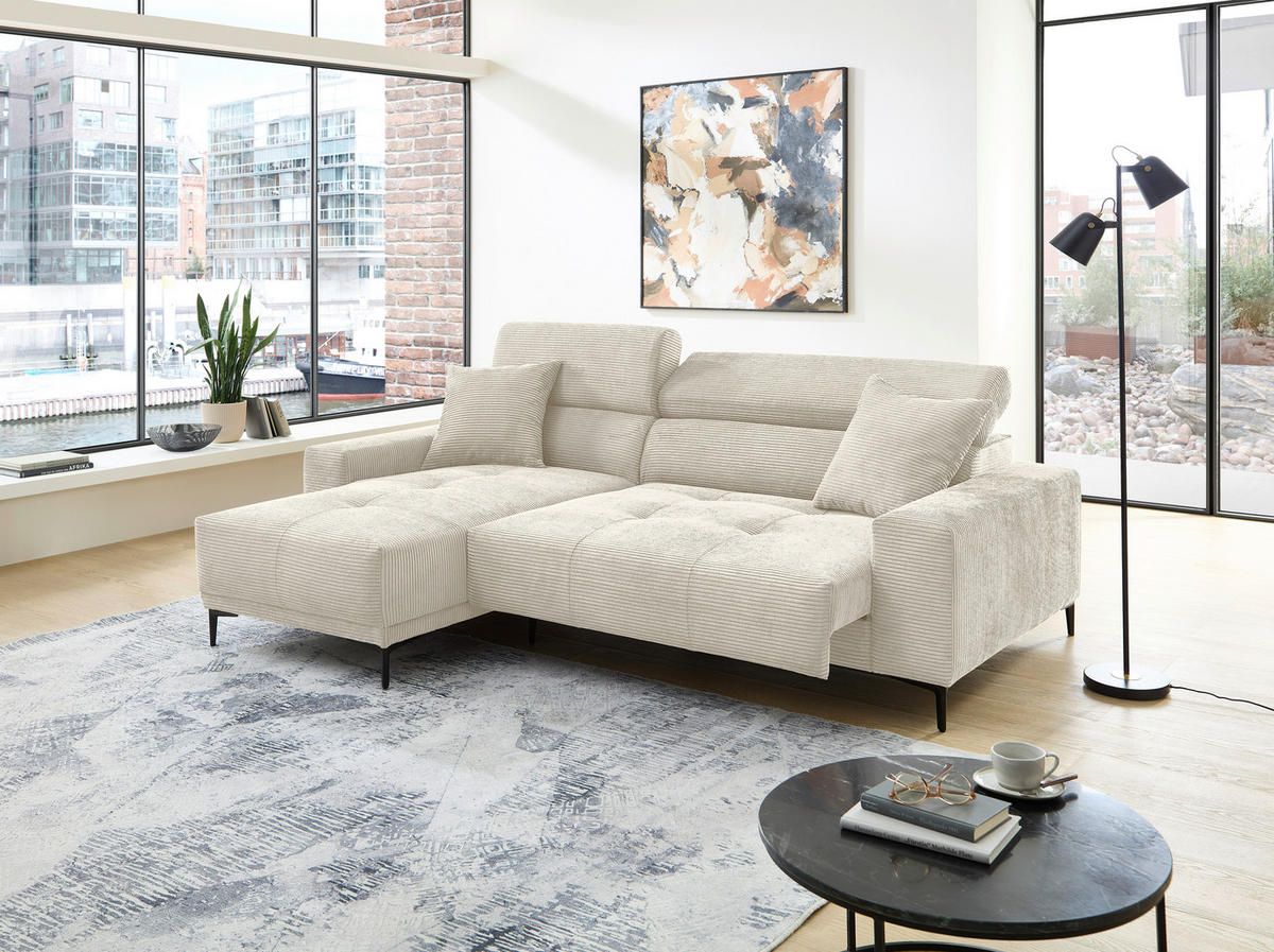 ECKSOFA Cord Beige  - Beige/Schwarz, Basics, Textil/Metall (183/250cm) - Livetastic