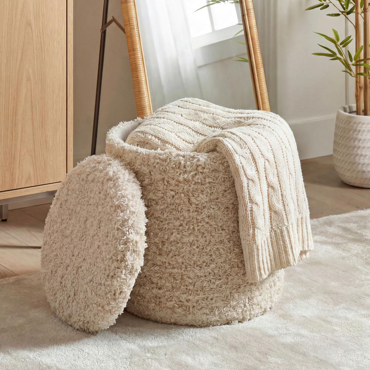 HOCKER Textil Beige  - Beige, Design, Textil (40/45/40cm) - Livetastic