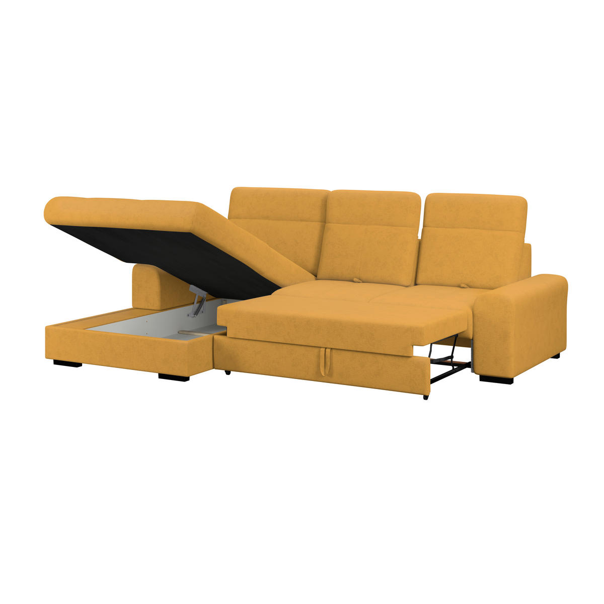 ECKSOFA Gelb Chenille Rücken echt, Kopfteilverstellung  - Gelb/Schwarz, KONVENTIONELL, Holz/Textil (203/286cm) - MID.YOU