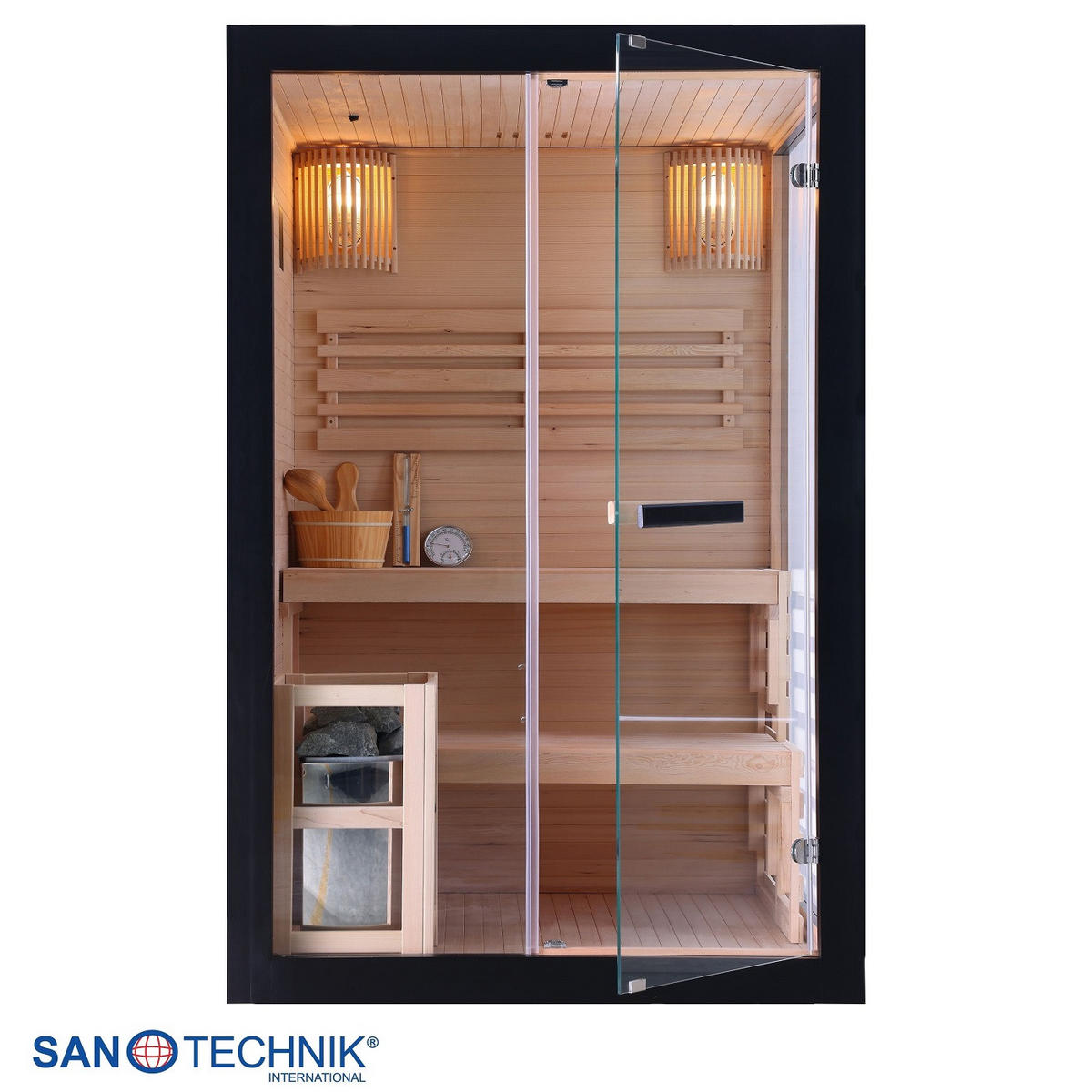 SAUNA für 2 Personen  - Schwarz, Basics, Glas/Holz (130/200/120cm) - Sanotechnik