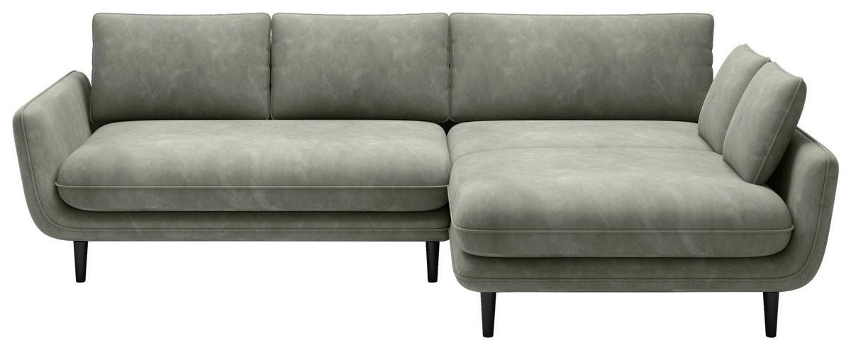ECKSOFA in Velours Olivgrün  - Schwarz/Olivgrün, Design, Holz/Textil (260/167cm) - Welnova