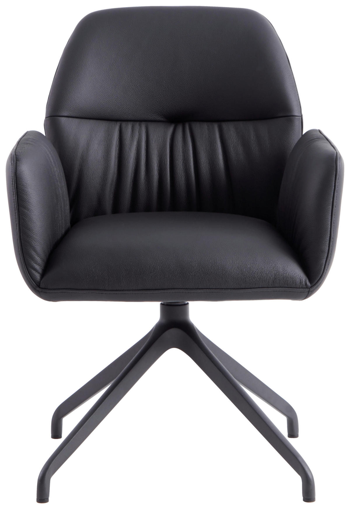 ARMLEHNSTUHL  Sitzfläche 360° drehbar, automatische Rückholfunktion  Echtleder  - Schwarz, Design, Leder/Metall (62/89/63cm) - Dieter Knoll