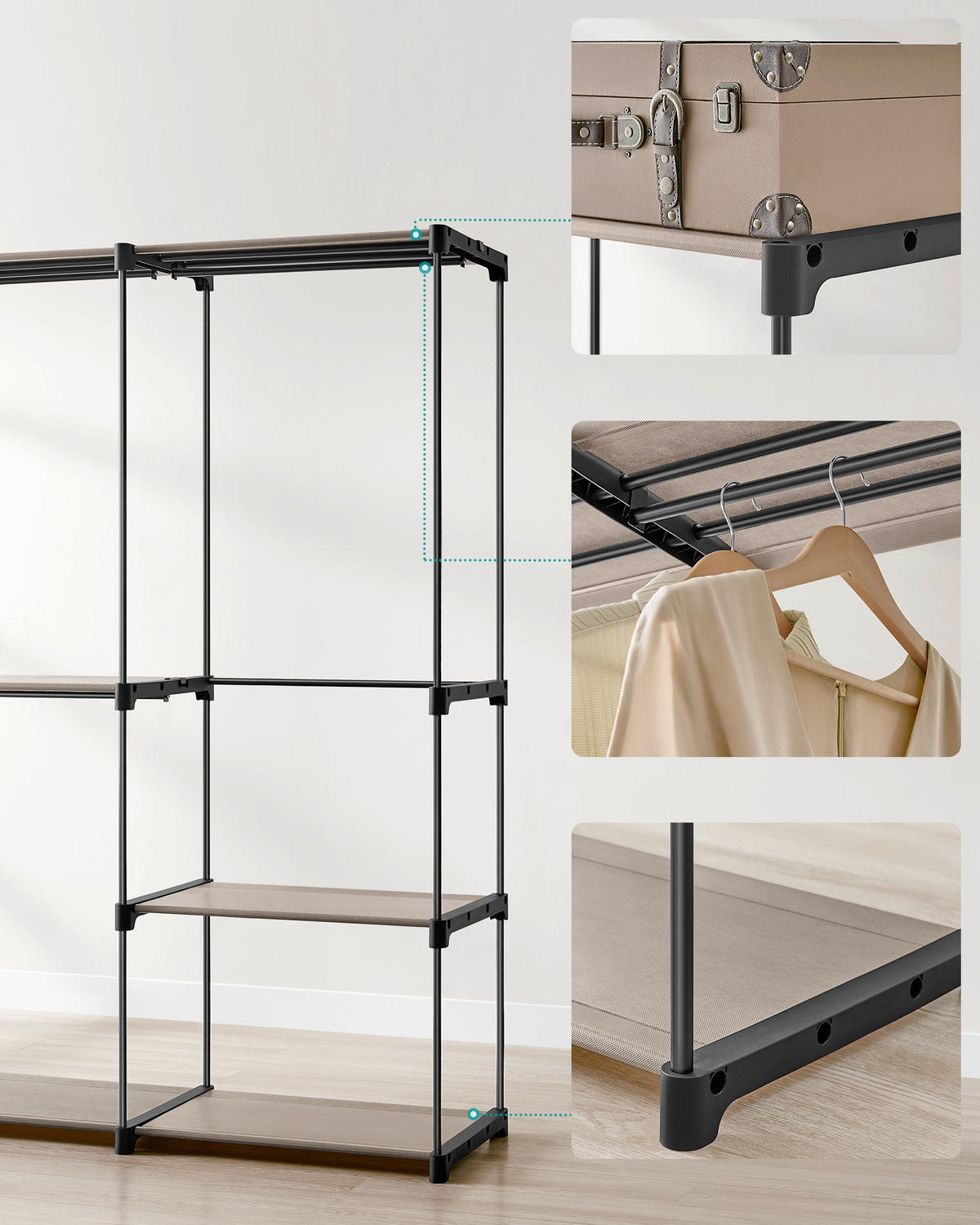 STOFFSCHRANK in Schwarz, Taupe  - Taupe/Schwarz, Basics, Textil/Metall (138/182/43cm)