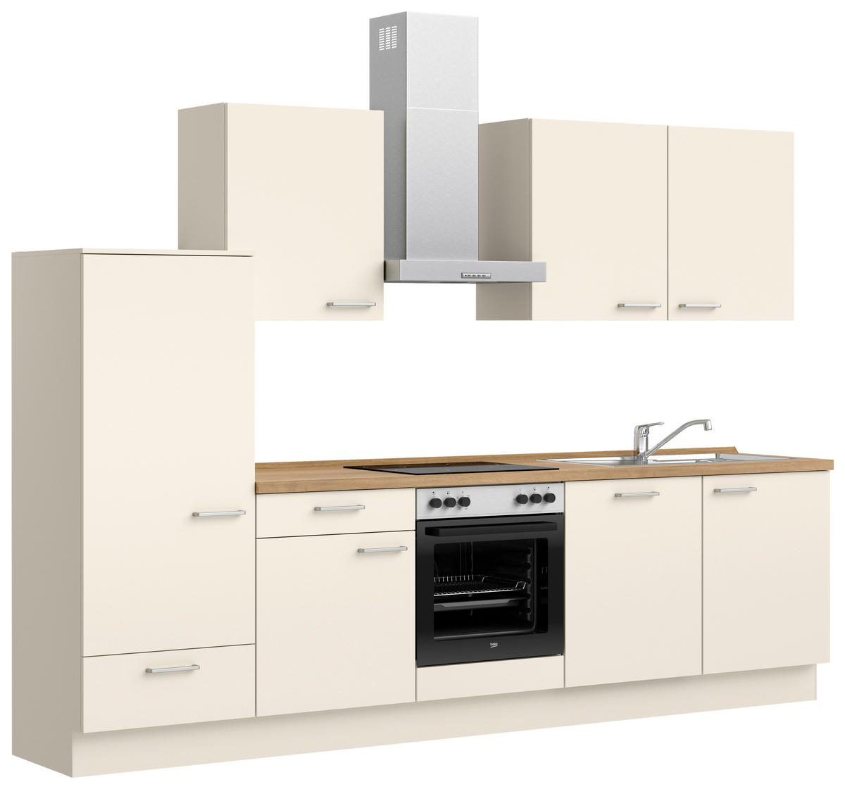 KÜCHENBLOCK 300 cm   in Eichefarben, Magnolie  - Edelstahlfarben/Eichefarben, MODERN, Holzwerkstoff/Metall (300cm) - Nobilia