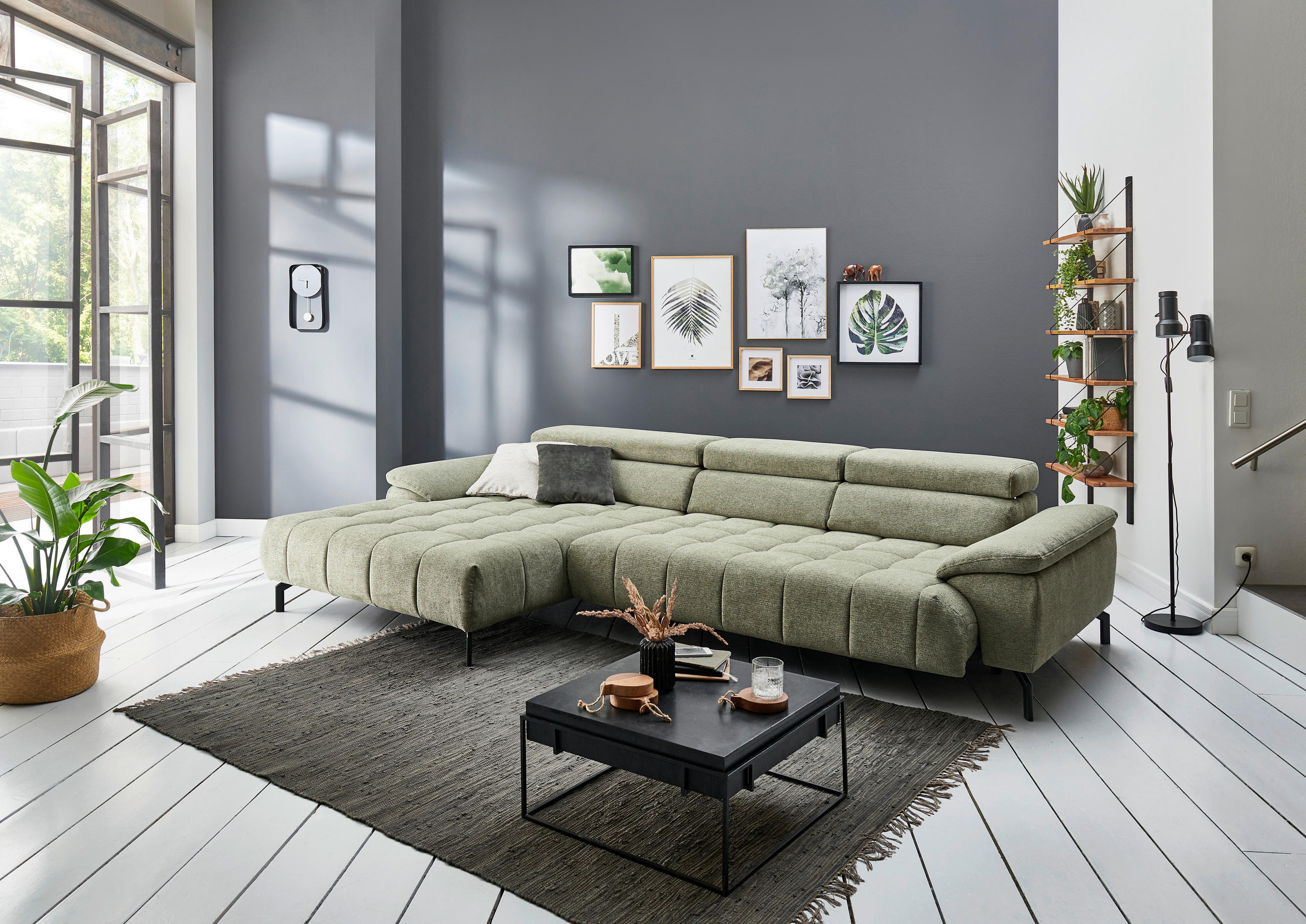 ECKSOFA Grün Webstoff  - Schwarz/Grün, Design, Textil/Metall (329/190cm) - Beldomo Style