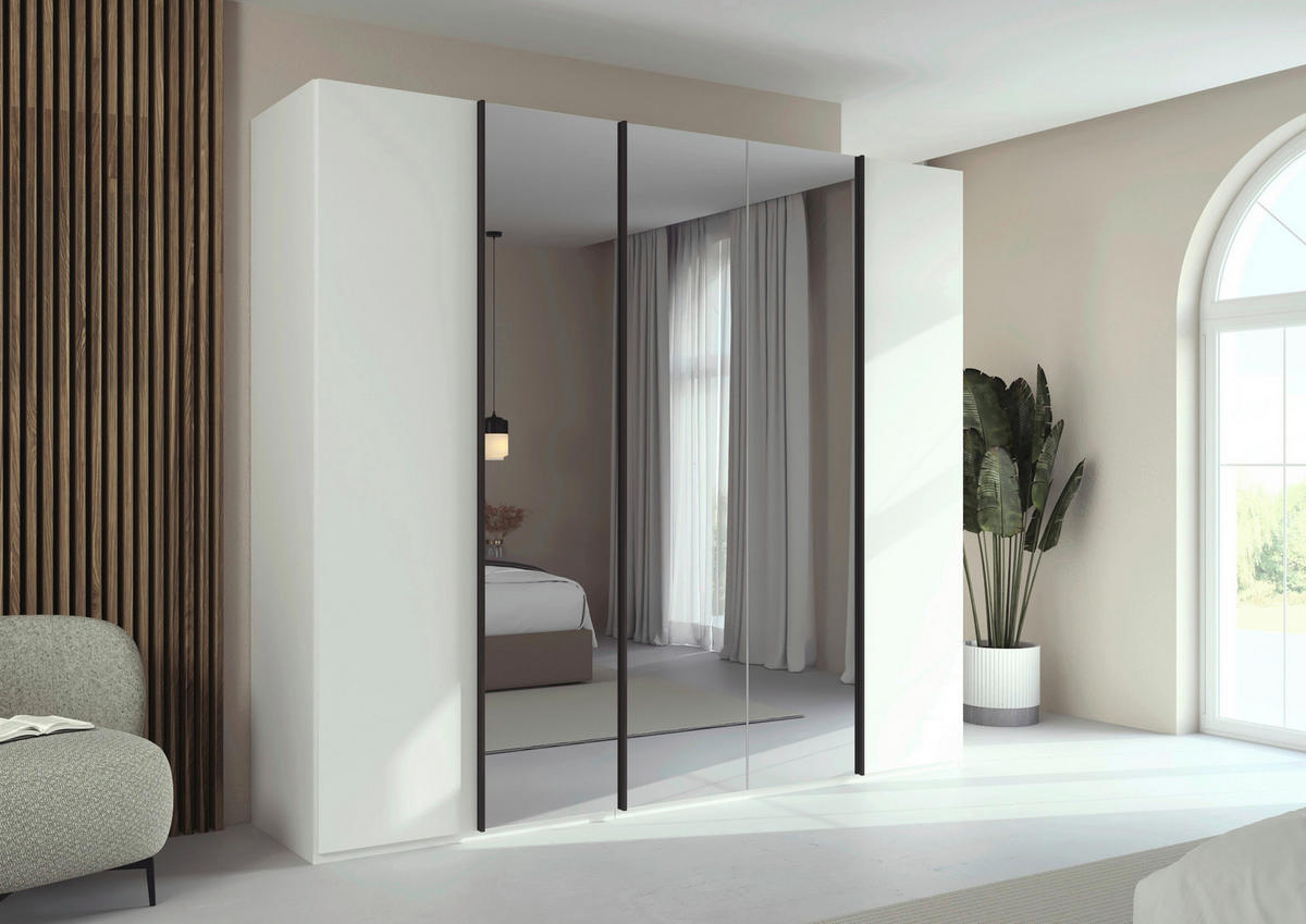 DREHTÜRENSCHRANK 251/235/61 cm,  in Weiß, 5-türig  - Graphitfarben/Weiß, Basics, Glas/Holzwerkstoff (251/235/61cm) - Novel