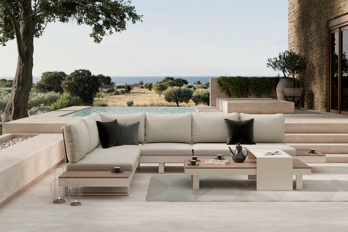 LOUNGEGARNITUR 4-teilig  245/329 cm  Aluminium  - Beige/Braun, MODERN, Kunststoff/Textil (245/329cm) - Ambia Garden