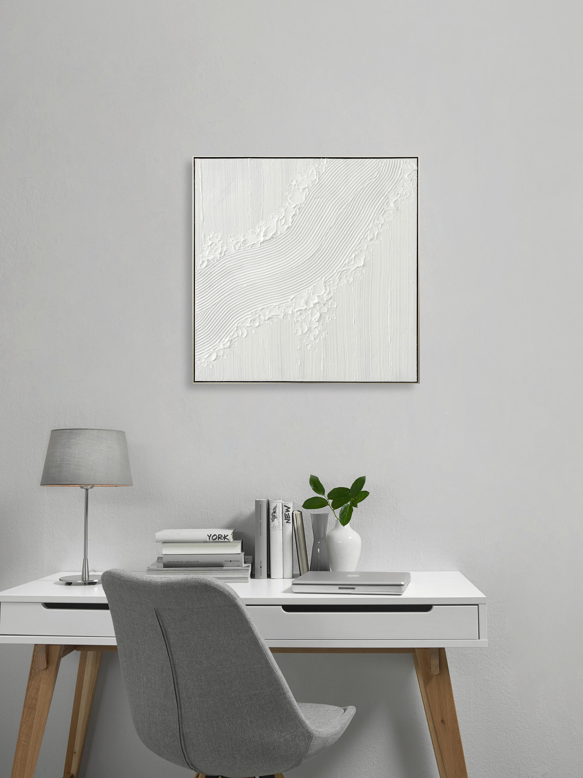 ÖLGEMÄLDE Abstraktes 85/85 cm  - Silberfarben/Weiß, Design, Holz/Kunststoff (85/85cm) - Monee