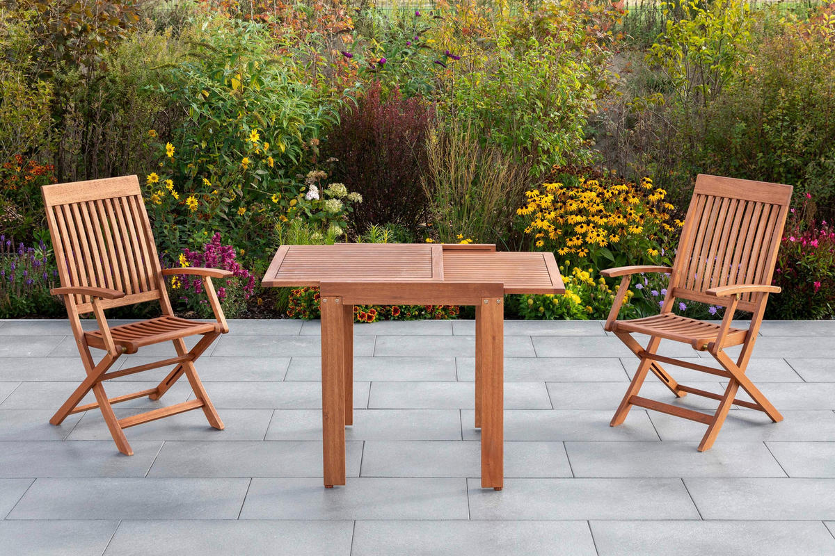 GARTENTISCHGRUPPE Eukalyptusholz Hartholz  - Eukalyptusholzfarben/Grau, KONVENTIONELL, Holz/Textil - Gardenson