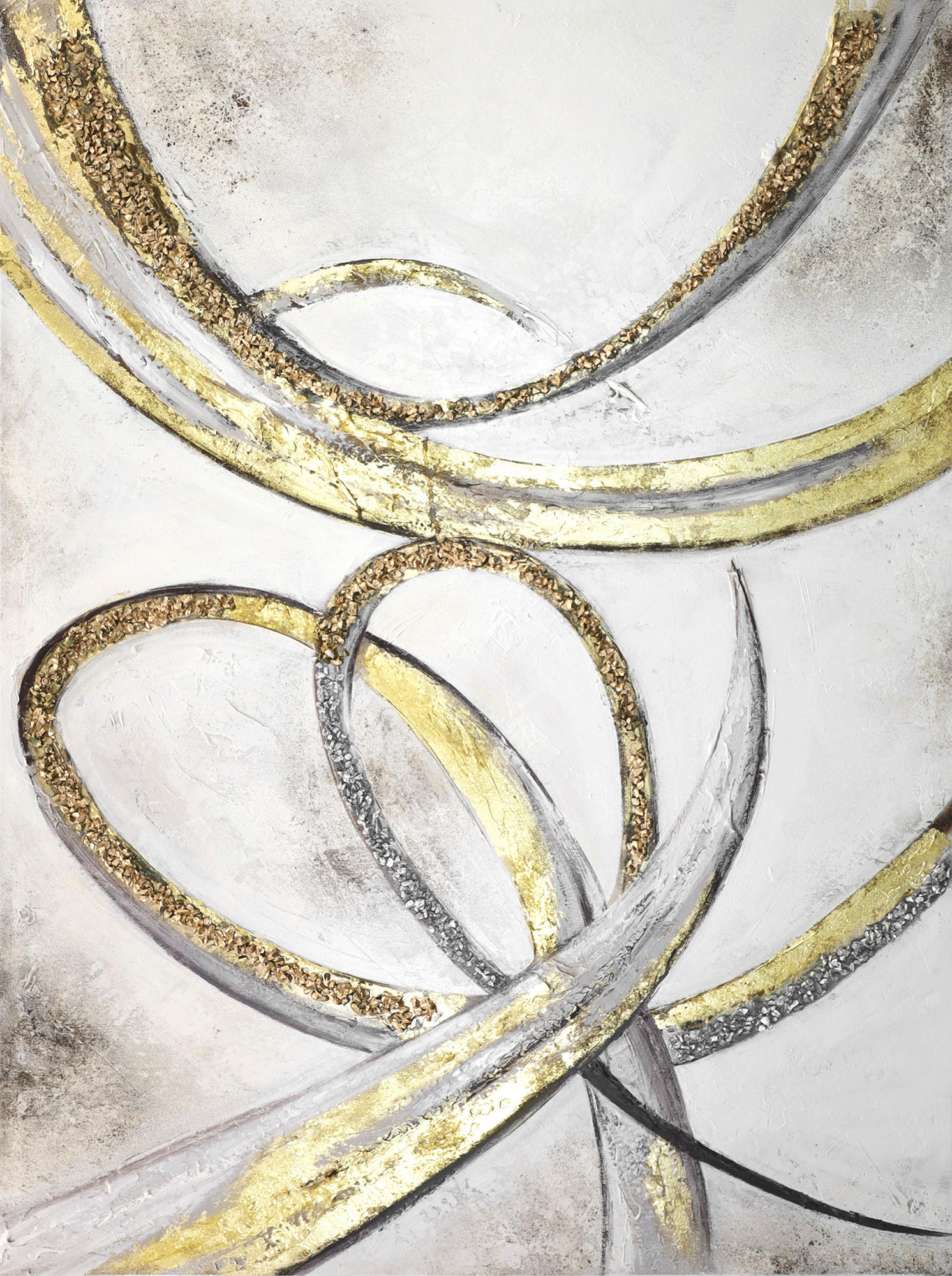 ÖLGEMÄLDE Abstraktes, Strukturen 88/118 cm  - Goldfarben/Grauweiß, LIFESTYLE, Holzwerkstoff/Textil (88/118cm) - Monee