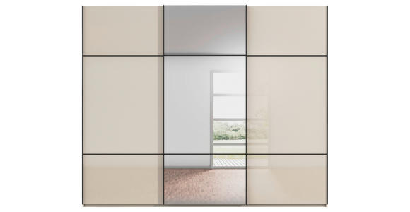 SCHWEBETÜRENSCHRANK 242/223/68 cm 3-türig Champagner - Champagner/Schwarz, KONVENTIONELL, Glas/Holzwerkstoff (242/223/68cm) - Novel