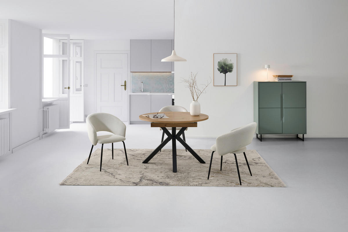 AUSZIEHTISCH Schwarz, Eiche Artisan rund  ausziehbar  - Schwarz/Eiche Artisan, KONVENTIONELL, Holzwerkstoff/Metall (110-150/76/110cm) - MID.YOU