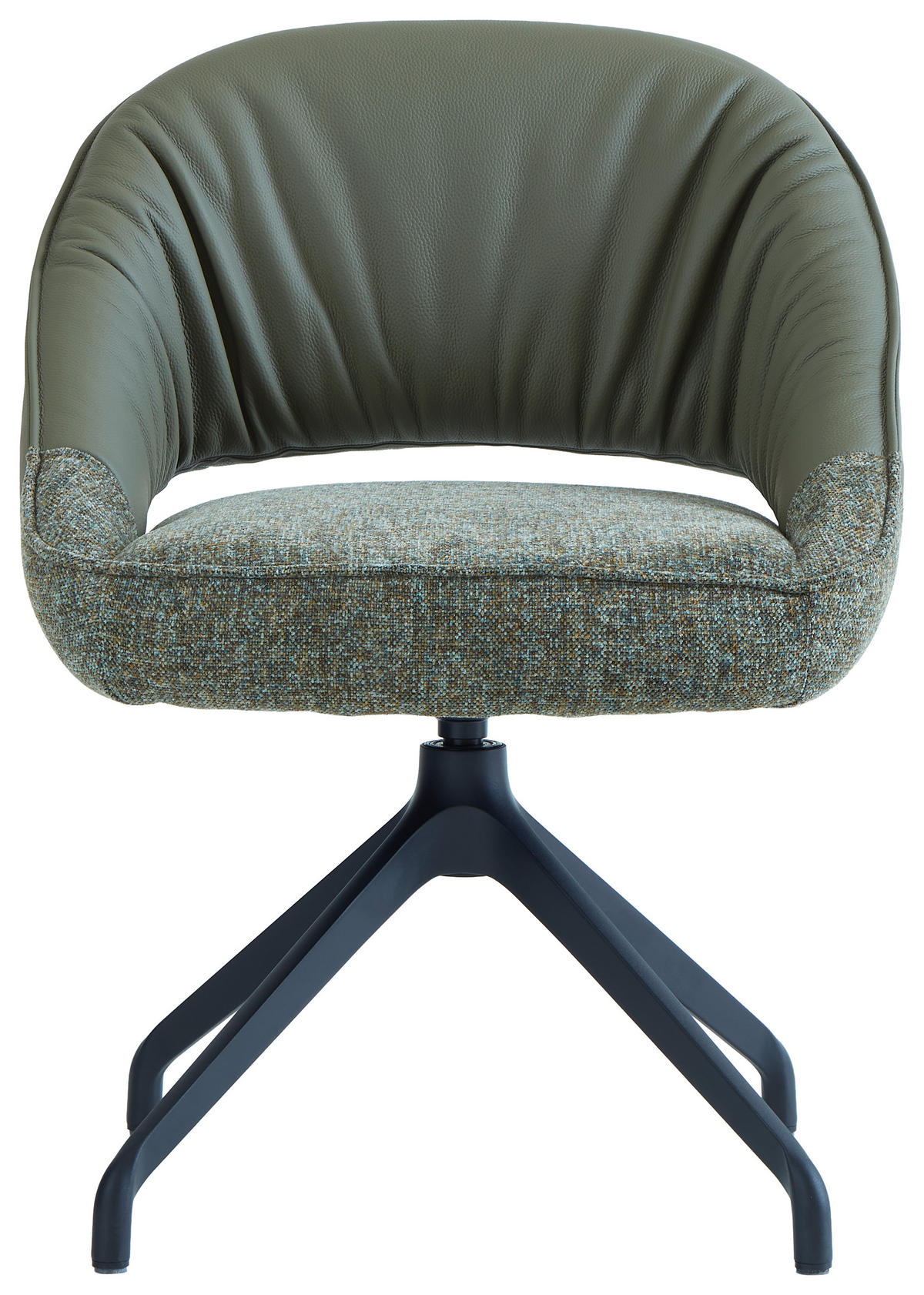 ARMLEHNSTUHL  Sitzfläche 360° drehbar, automatische Rückholfunktion Leinenoptik Echtleder  Grün, Schwarz  - Schwarz/Grün, Design, Leder/Textil (60/81/63.5cm) - Dieter Knoll