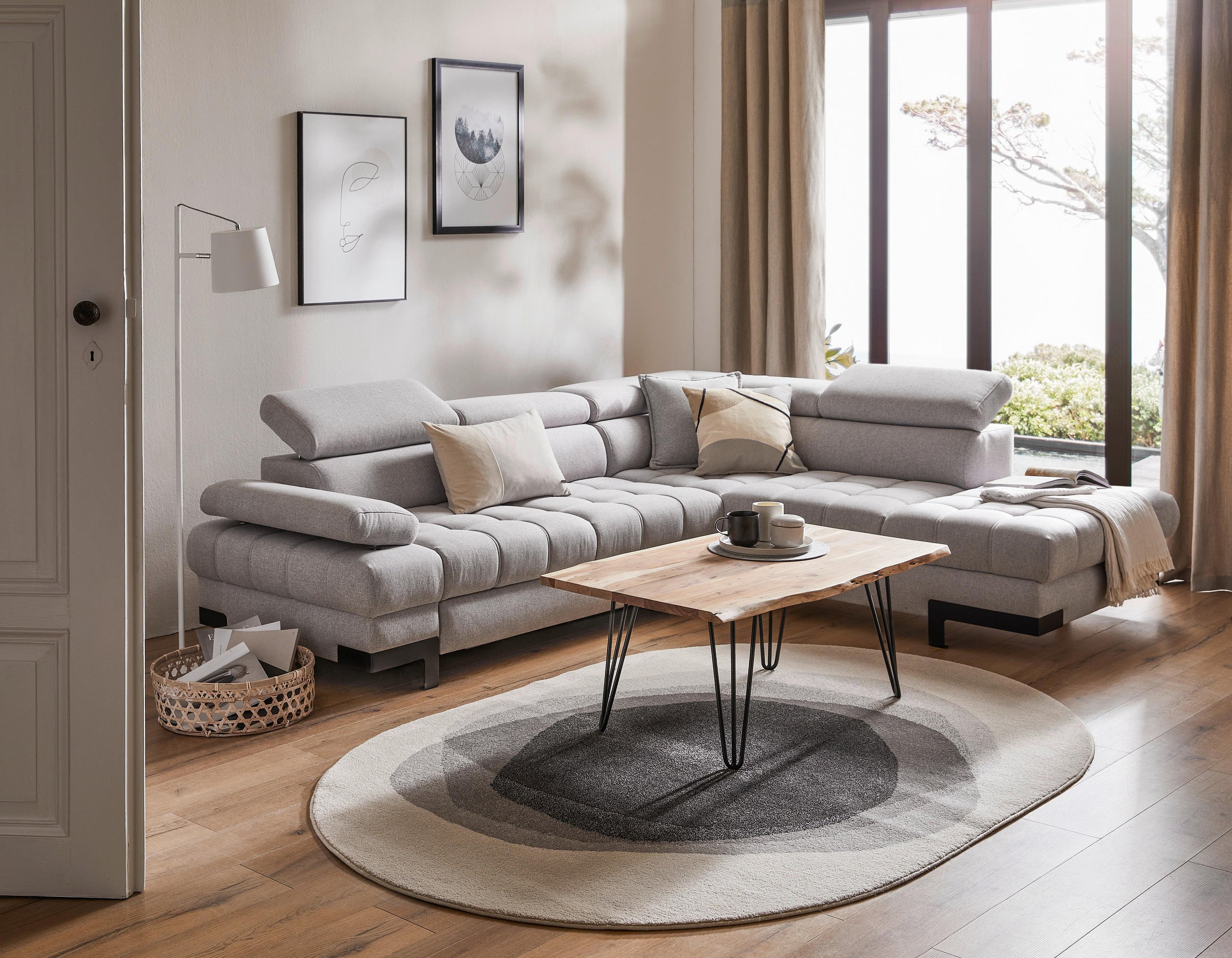 COUCHTISCH Akazie massiv 110/70/45 cm rechteckig Schwarz, Akaziefarben  - Schwarz/Akaziefarben, Design, Holz/Metall (110/70/45cm) - Landscape