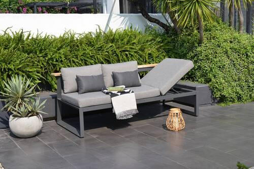 GARTENBANK 201/85/89 cm in Anthrazit, Dunkelgrau, Beige, Teakfarben - Dunkelgrau/Anthrazit, Design, Holz/Textil (201/85/89cm) - Amatio