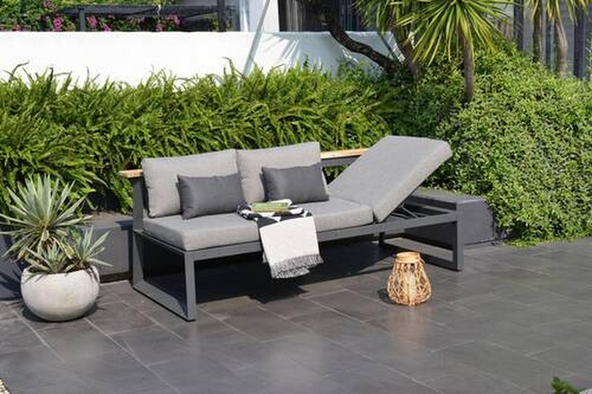 GARTENBANK 201/85/89 cm  in Anthrazit, Dunkelgrau, Beige, Teakfarben  - Dunkelgrau/Anthrazit, Design, Holz/Textil (201/85/89cm) - Amatio