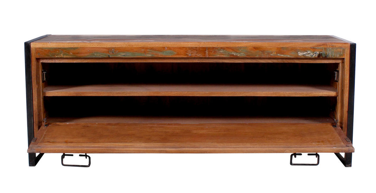 SCHUHSCHRANK Altholz massiv Multicolor  - Multicolor/Schwarz, Design, Holz/Metall (130/50/40cm) - MID.YOU