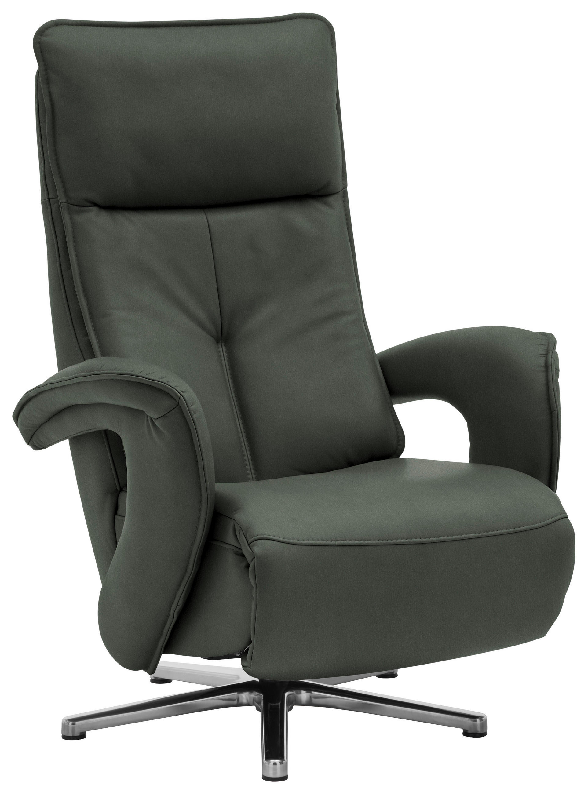 RELAXSESSEL in Leder Dunkelgrün  - Chromfarben/Dunkelgrün, Design, Leder/Metall (77/110/87cm) - Valdera
