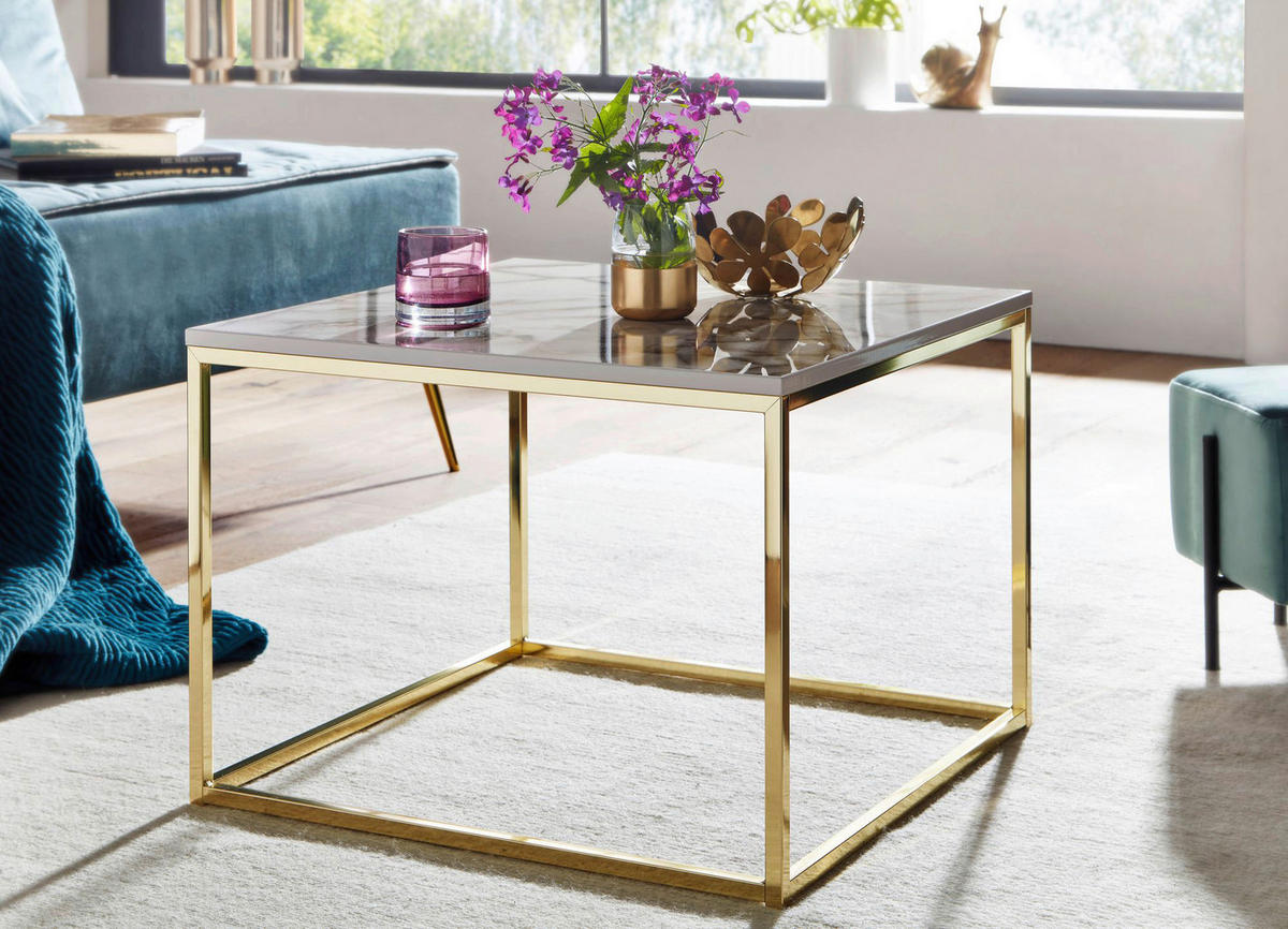 COUCHTISCH in Holzwerkstoff 60/60/45 cm   - Weiss/Goldfarben, Modern, Holzwerkstoff/Metall (60/60/45cm) - MID.YOU