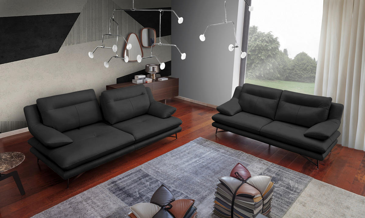 3-SITZER-SOFA in Leder Anthrazit  - Anthrazit, Design, Leder/Metall (215/90/109cm)