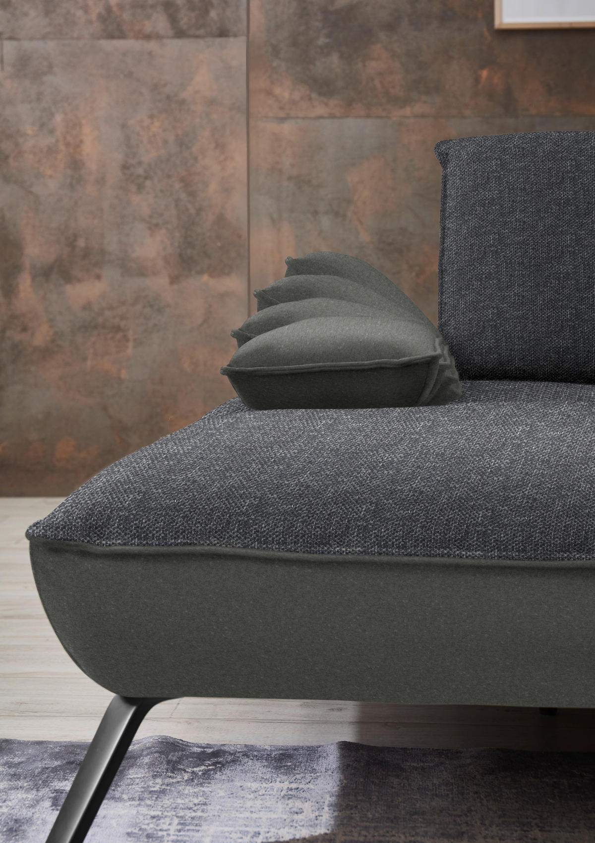 ECKSOFA in Flachgewebe Anthrazit  191/301 cm  - Anthrazit/Schwarz, Design, Textil/Metall (191/301cm) - Moderano