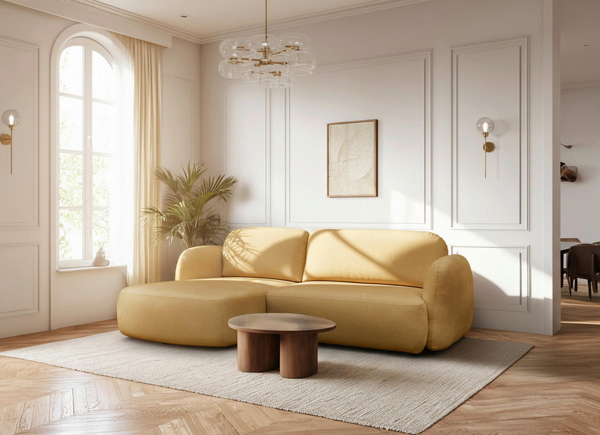 ECKSOFA VELU Senfgelb Chenille  - Senfgelb/Schwarz, Design, Textil (175/270cm) - MID.YOU