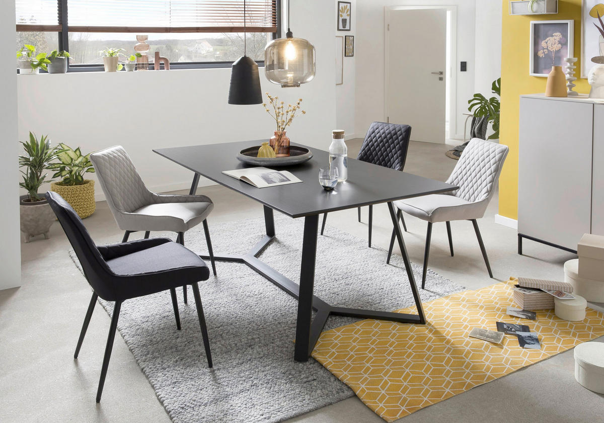 ESSTISCH rechteckig Schwarz, Dunkelgrau  - Dunkelgrau/Schwarz, Design, Holzwerkstoff/Metall (180/90/75cm) - Livetastic