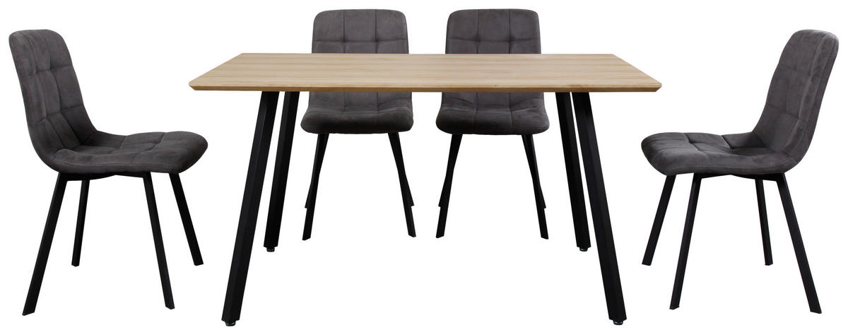 MATGRUPP i metall, textil, trämaterial grå, svart, ekfärgad  - grå/svart, Modern, metall/trämaterial (140/76/80cm) - Hom`in