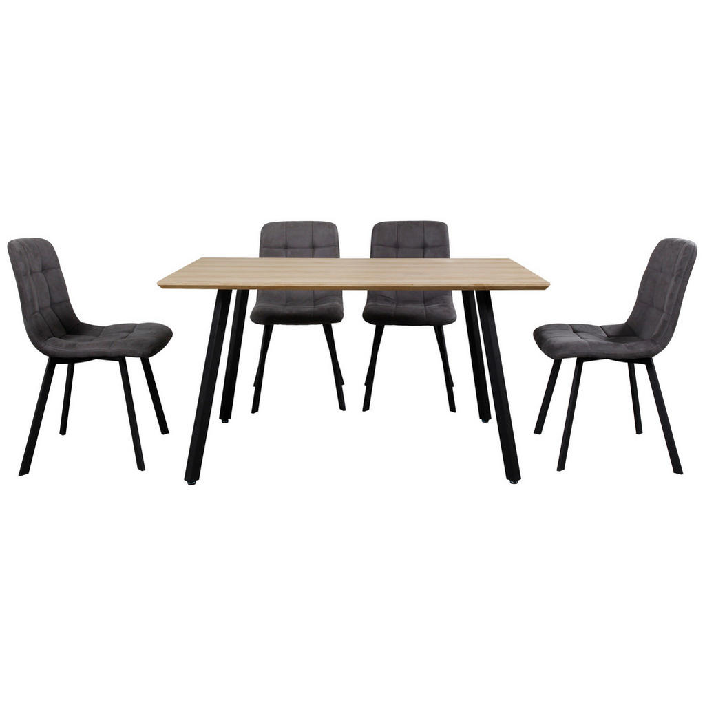 Essgruppe 5-teilig Eiche Dekor, Lederlook Grau