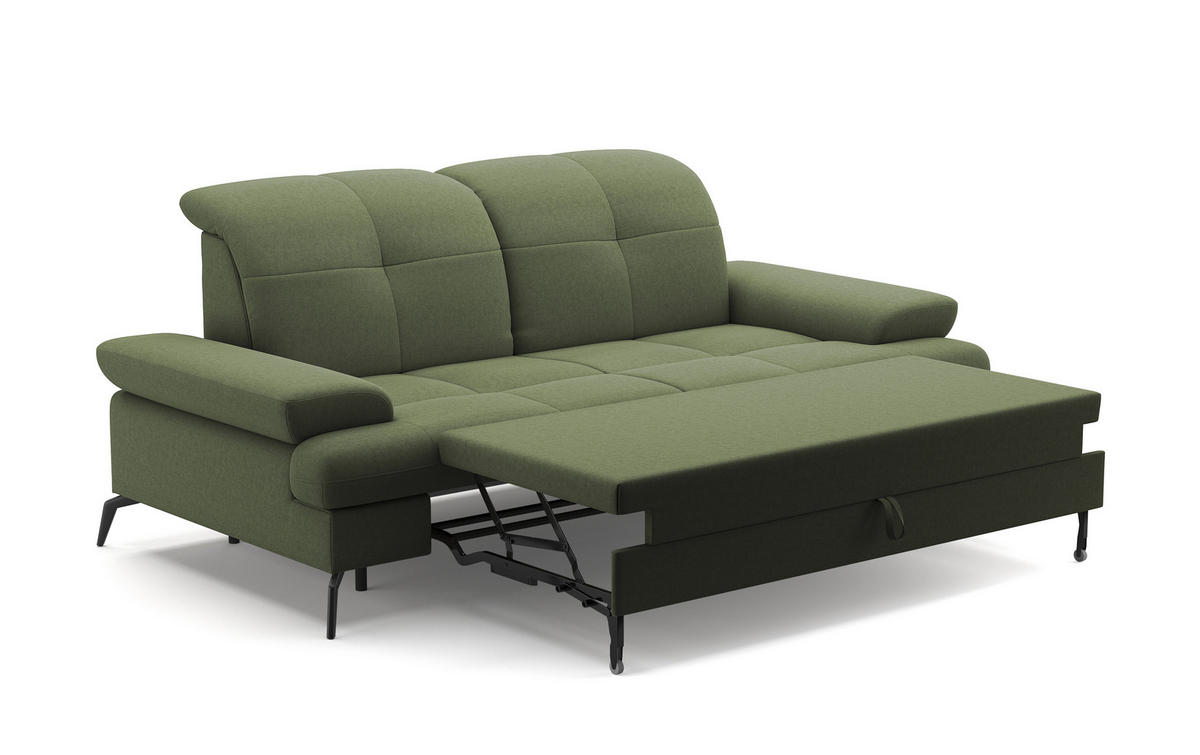 2,5-SITZER in Flachgewebe Olivgrün  - Schwarz/Olivgrün, Konventionell, Textil/Metall (202/90/122cm) - Sit & More