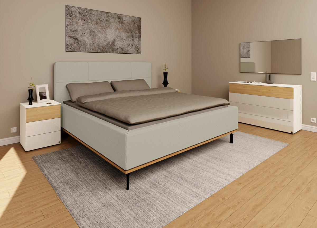 POLSTERBETT 160/200 cm,  in Hellgrau, Matratze, Lattenrost, Bettkasten, H2 + H2 = mittel  - Hellgrau/Graphitfarben, Design, Holz/Textil (160/200cm) - Musterring