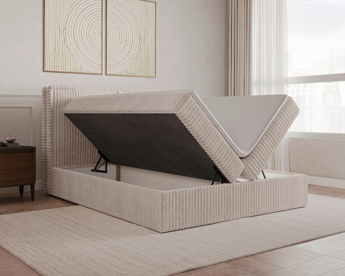 BOXBETT 180/200 cm,  in Beigebraun, Bettkasten, Topper, H2 + H3 = mittel + fest  - Beigebraun/Schwarz, MODERN, Holz/Kunststoff (180/200cm) - Livetastic