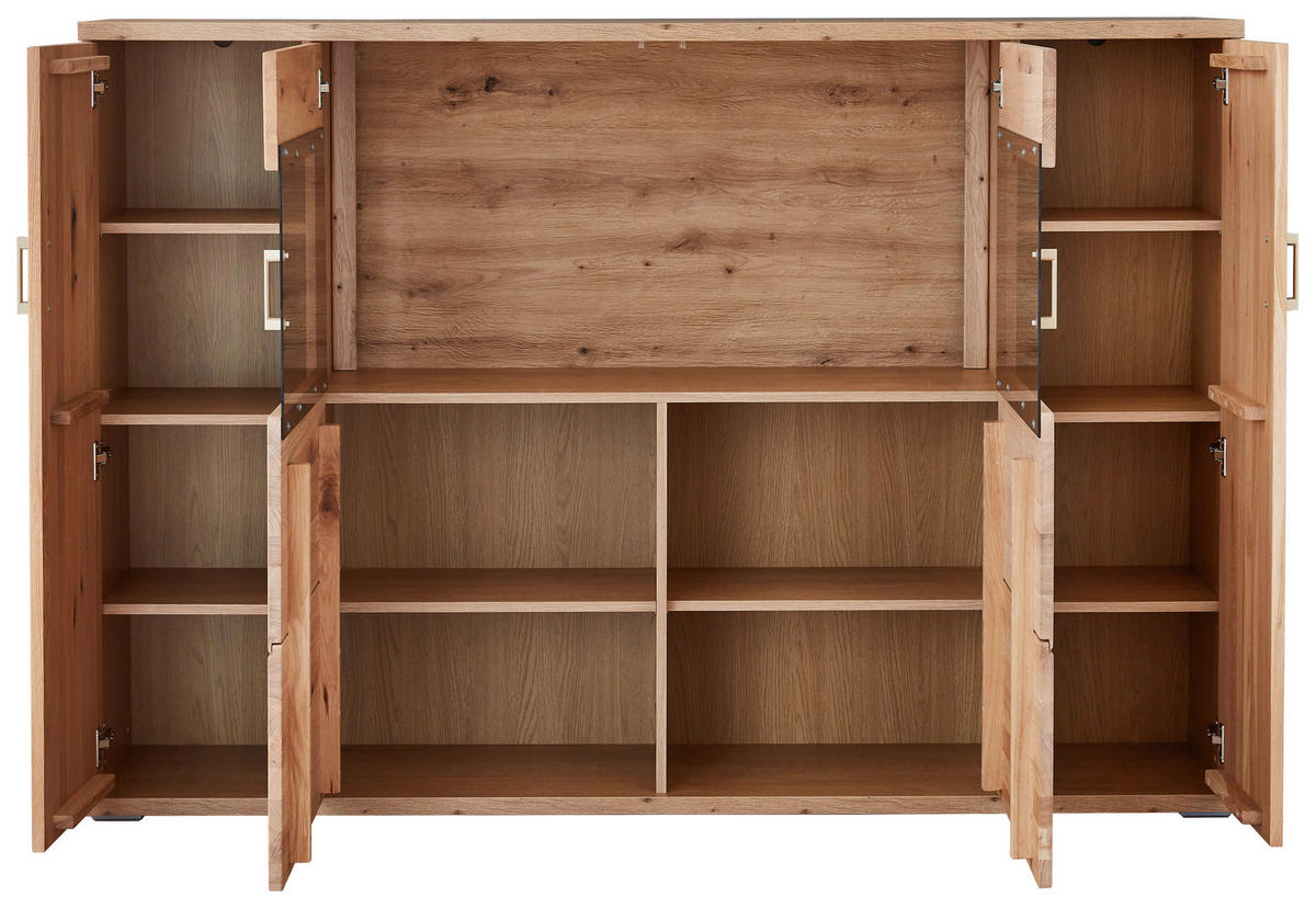 HIGHBOARD  in 180/124,6/37,4 cm  - Alteiche/Silberfarben, KONVENTIONELL, Glas/Holz (180/124,6/37,4cm) - Livetastic