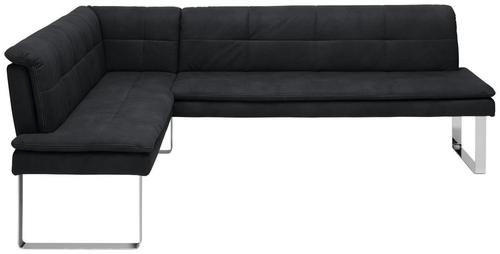 ECKBANK 174/253 cm Mikrofaser Schwarz, Chromfarben Metall   - Chromfarben/Schwarz, Design, Textil/Metall (174/253cm) - Novel