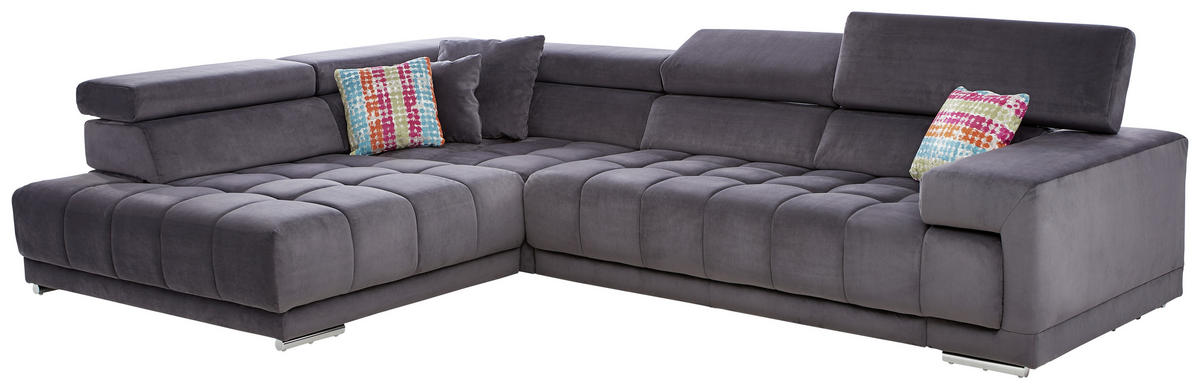 ECKSOFA Anthrazit Mikrofaser  - Chromfarben/Anthrazit, Design, Textil/Metall (222/326cm) - Beldomo Speed