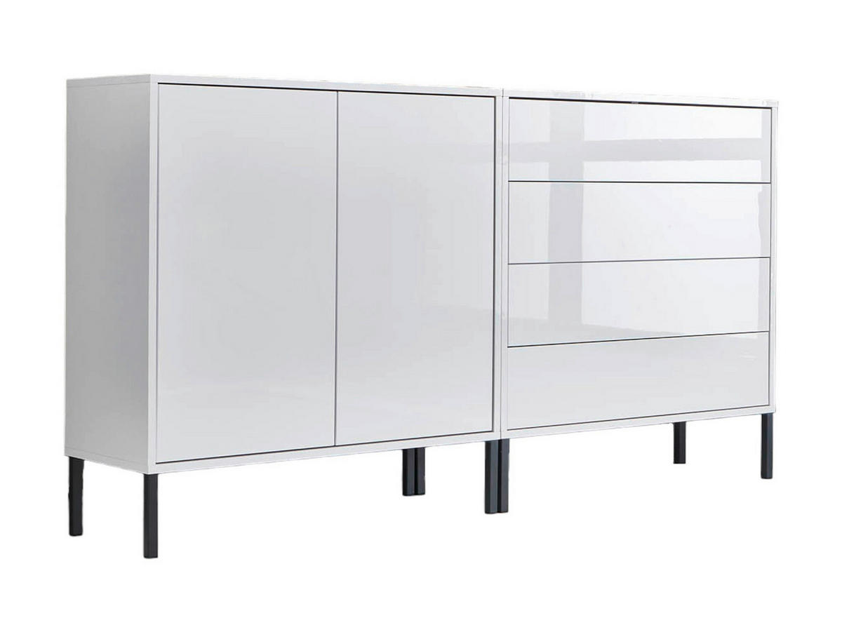 SIDEBOARD Mailand Set 3 + MF  in 158/86/33 cm  - Weiß Hochglanz/Anthrazit, MODERN, Holzwerkstoff/Metall (158/86/33cm) - MID.YOU
