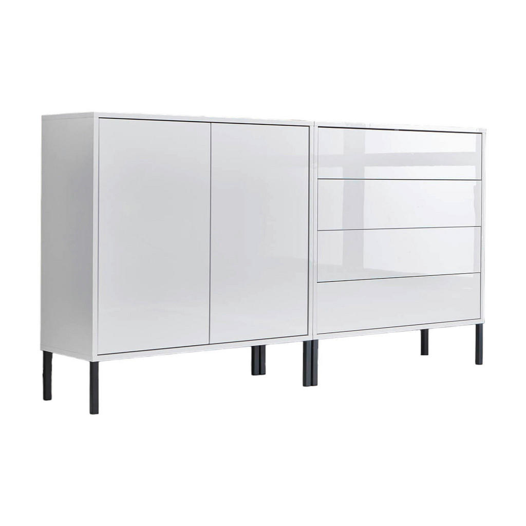 MID.YOU ŠIROKÁ KOMODA, biela, biela s vysokým leskom, 158/86/33 cm