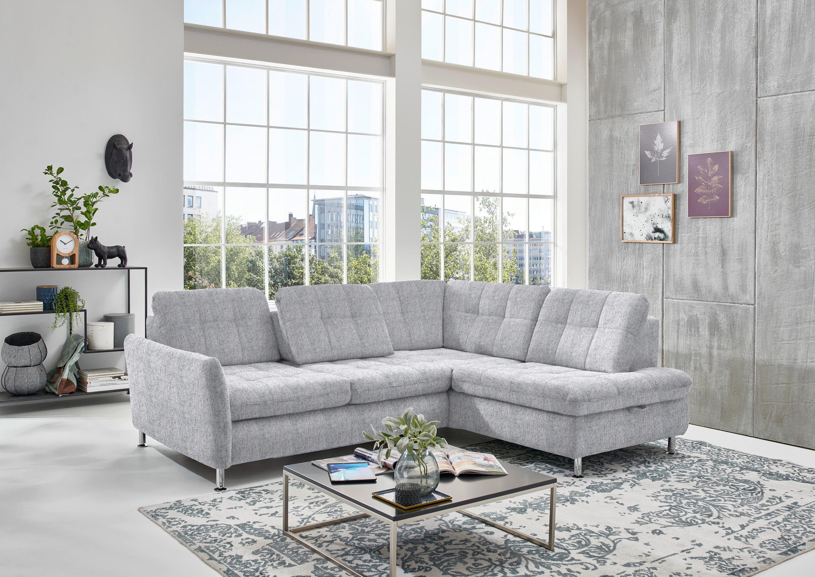 ECKSOFA in Webstoff Alufarben  - Chromfarben/Alufarben, Konventionell, Textil/Metall (242/210cm) - Beldomo Style