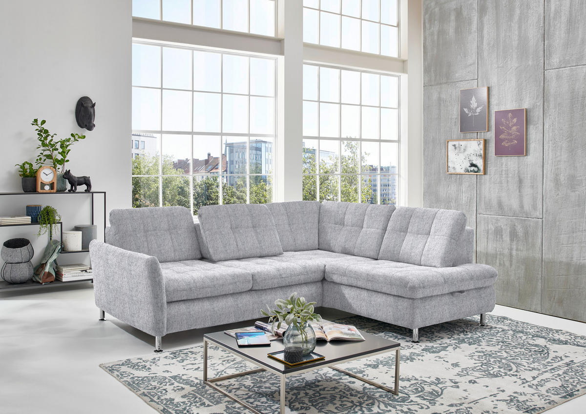 ECKSOFA in Webstoff Alufarben  - Chromfarben/Alufarben, Konventionell, Textil/Metall (242/210cm) - Beldomo Style