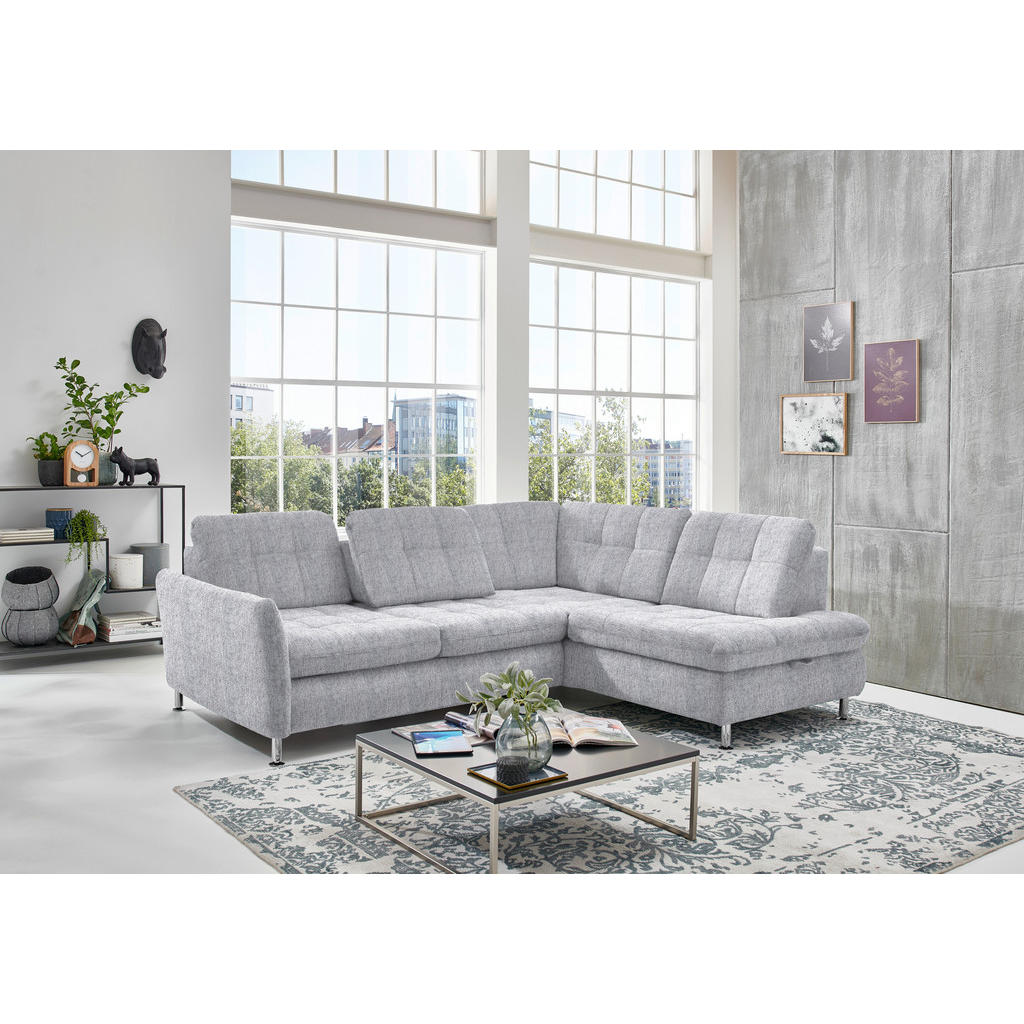 Thumbnail - Beldomo Style Ecksofa, Alu, Textil, 3-Sitzer, Ottomane rechts, L-Form, 242x210 cm, Goldenes M, Bettkasten erhältlich, St...