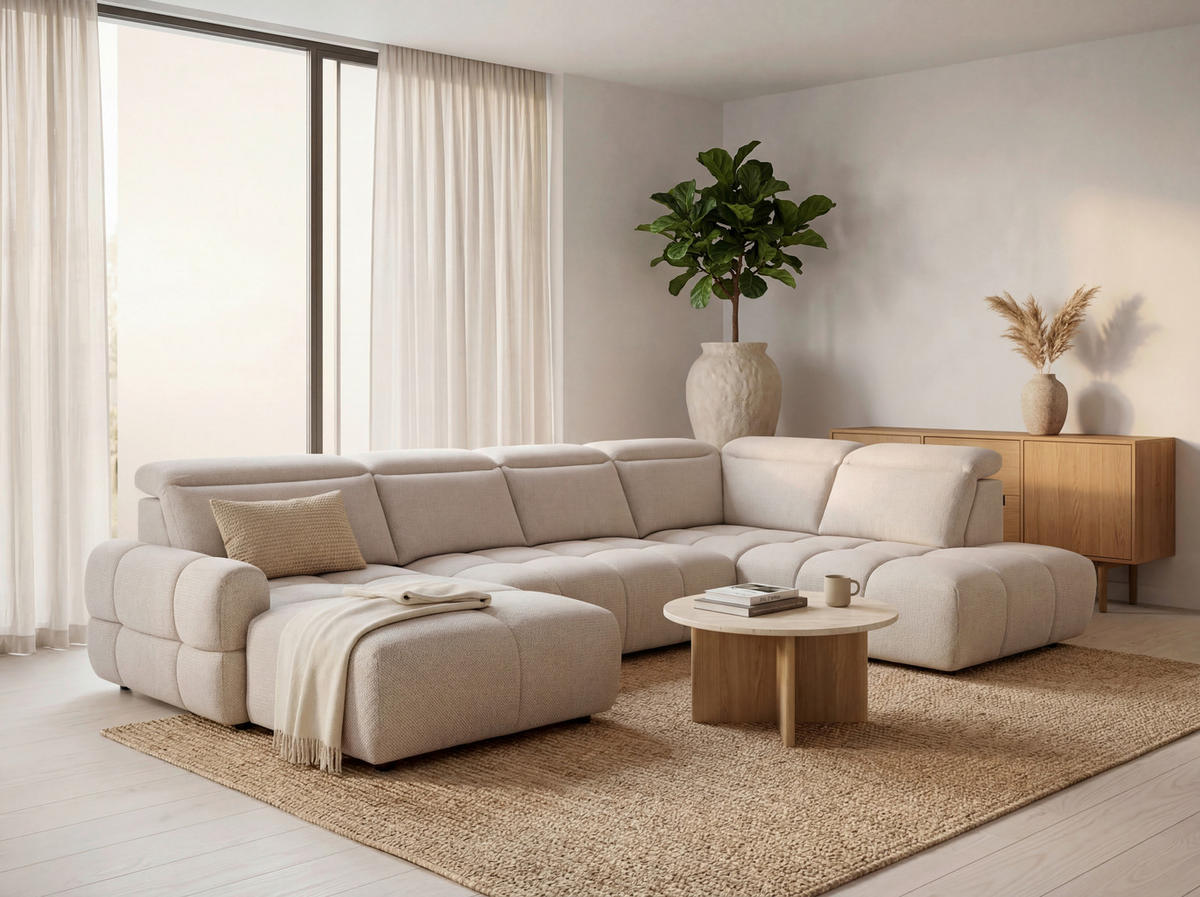 SAROKKANAPÉ textil bézs  - bézs/fekete, Design, műanyag/textil (183/358/223cm) - Welnova