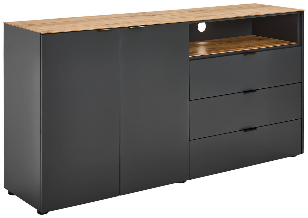 SIDEBOARD  in 160/82/42 cm  - Eichefarben/Anthrazit, LIFESTYLE, Glas/Holzwerkstoff (160/82/42cm) - Novel