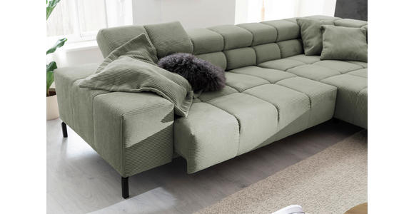 ECKSOFA inkl. Sitzvorzug in Cord Dunkelgrün  - Dunkelgrün/Schwarz, Design, Textil/Metall (321/216cm) - Hom`in