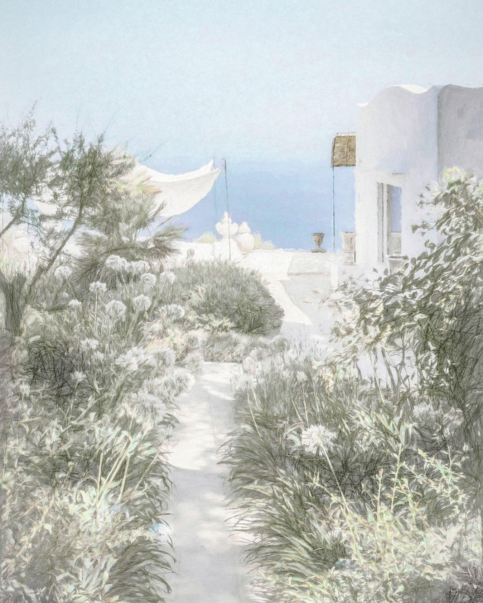 Xora Vliestapete Blau, Grün, Weiß 200x250 cm