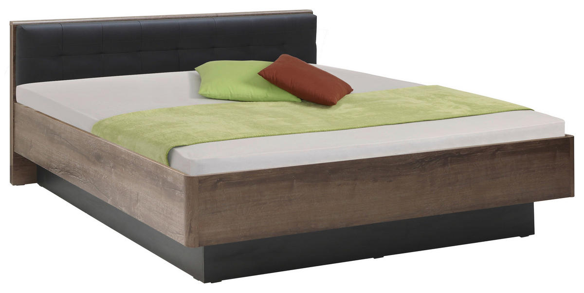 ÁGY 180/200 cm  fekete, tölgyfa színű  - tölgyfa színű/fekete, Design, műanyag/faalapú anyag (180/200cm) - Carryhome