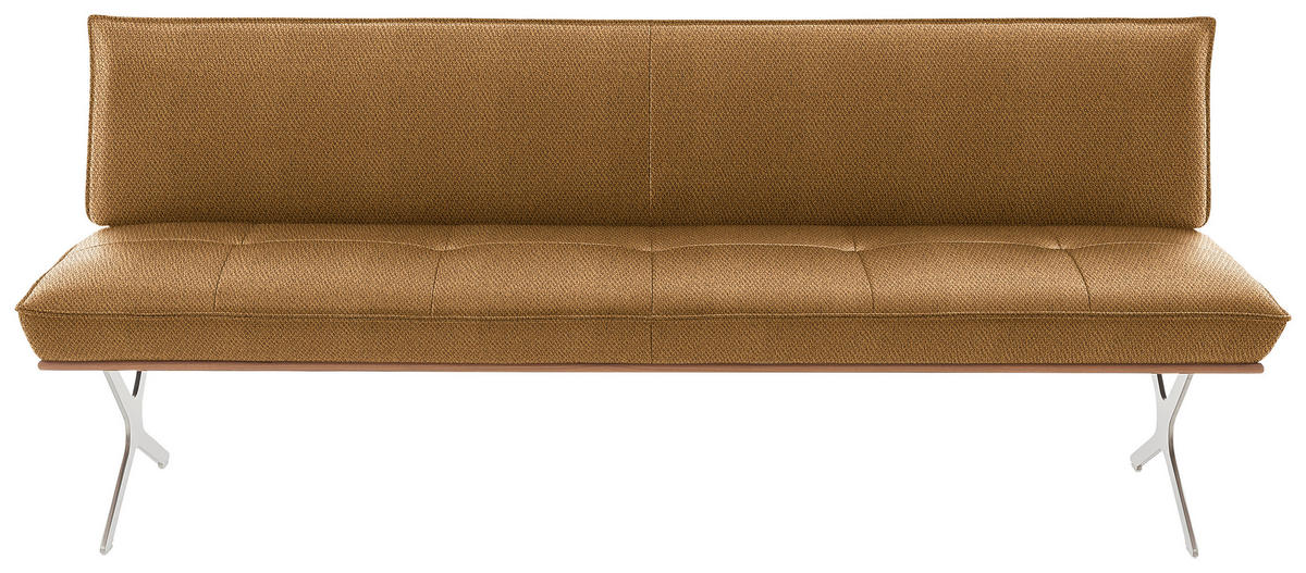 SITZBANK in Holz, Textil Nussbaumfarben, Nickelfarben, Currygelb  - Currygelb/Edelstahlfarben, Design, Holz/Textil (214/88/66cm) - Koinor
