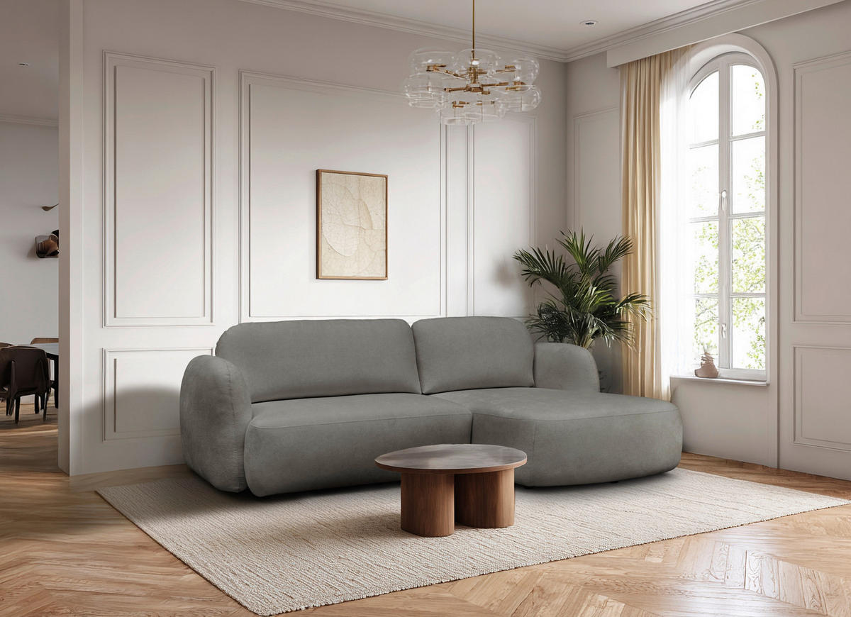 ECKSOFA VELU Grau Chenille  - Schwarz/Grau, Design, Textil (270cm) - MID.YOU