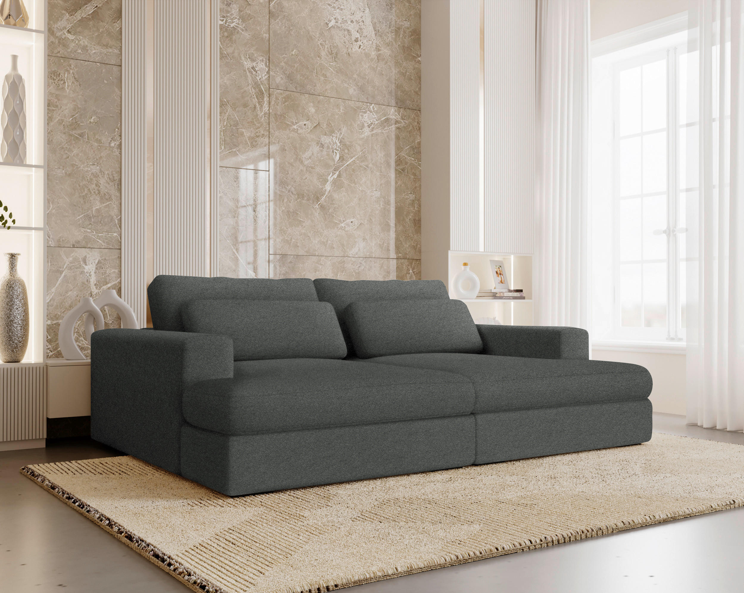 BIGSOFA in Chenille Anthrazit  - Anthrazit/Schwarz, Design, Textil (223/80/158cm) - Lomoco