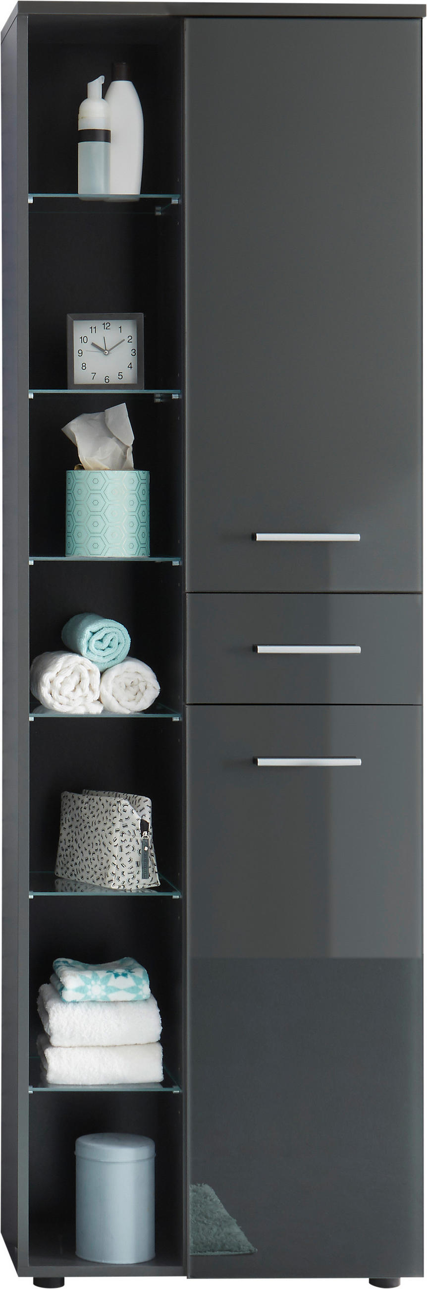 HÖGSKÅP - alufärgad/grå, Basics, metall/glas (60/192/32cm) - Livetastic