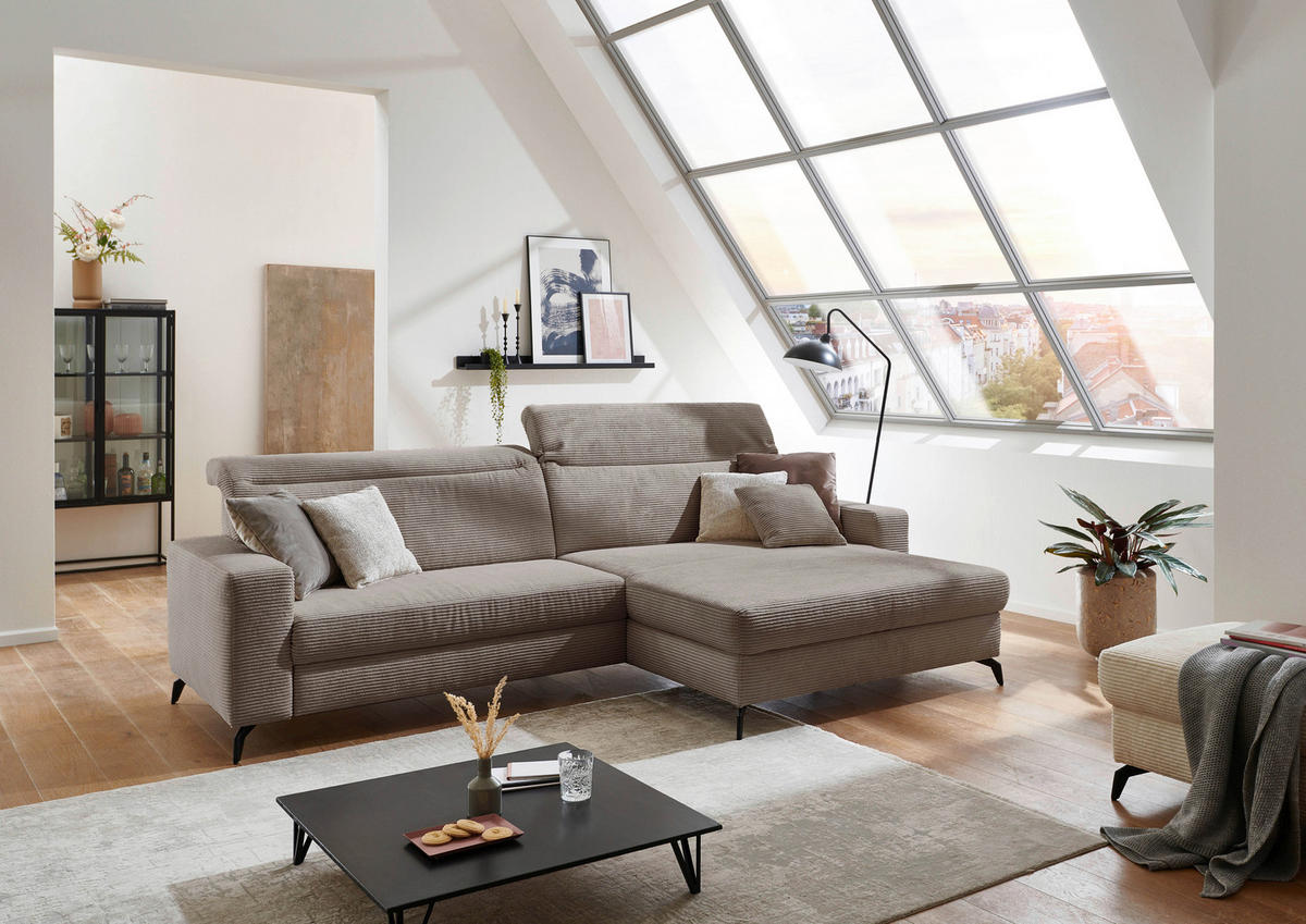 ECKSOFA in Cord Taupe  - Taupe/Schwarz, Konventionell, Textil/Metall (290/178cm) - Sit & More
